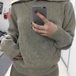 Turtleneck Button Neck Ribbed Loose Fit Knit