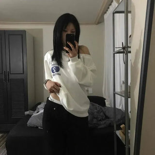 One-Shoulder Number Two Loose Fit Sweatshirt