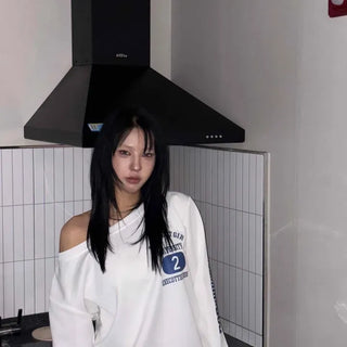 One-Shoulder Number Two Loose Fit Sweatshirt
