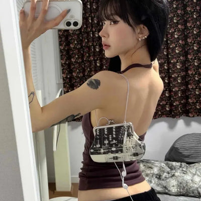 Sequin Glitter Ring Halter Neck Crop Sleeveless