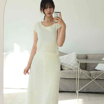 Daily Lace Semi-Flare Knit Long Skirt