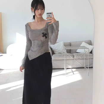 Classic High-Waisted Slim-Fit Maxi Long Skirt