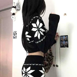 Winter Flower Zip-up Long Skirt Knit Two-Piece