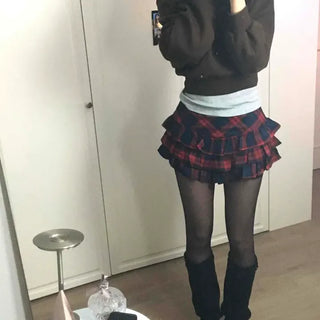 Layered Check Tiered Mini Skirt
