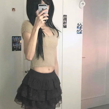 U-Neck Cap Sleeve Crop Knit