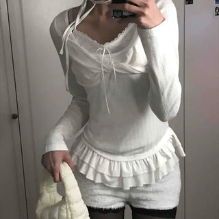 Sweetie Zipper Button Mix Mermaid Frill Long Sleeve T-shirt