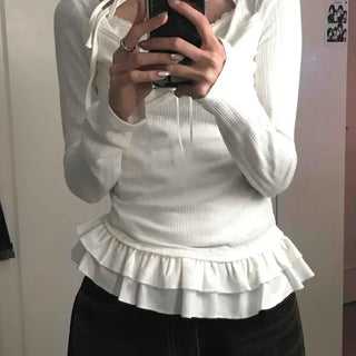 Sweetie Zipper Button Mix Mermaid Frill Long Sleeve T-shirt