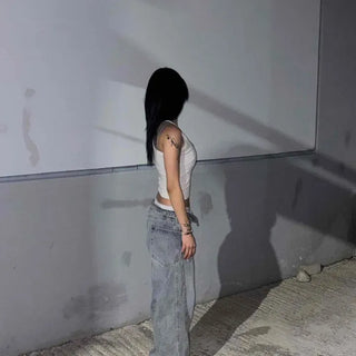 Unique Pocket Wide Cut Denim Pants