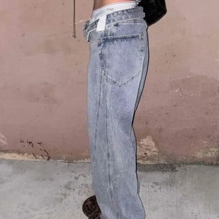 Unique Pocket Wide Cut Denim Pants