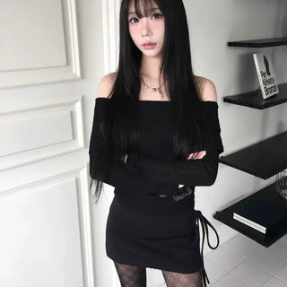Drawstring Side Point Slim Fit Mini Skirt