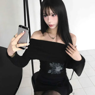 Sexy Off-Shoulder Floral Long Sleeve T-Shirt