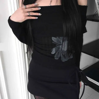 Sexy Off-Shoulder Floral Long Sleeve T-Shirt