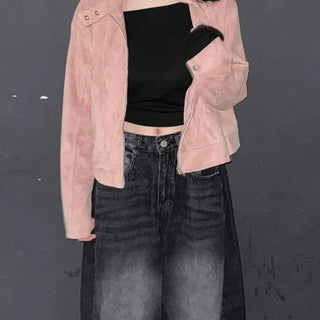 Soft Velvet Snap Crop Band Collar Jacket