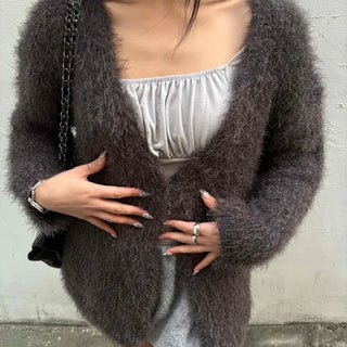 Stretchy Wool Short Cardigan with Yarn Point Embroidery