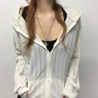 Mesh Punching Hoodie Loose Fit Sporty Knit Zip-up