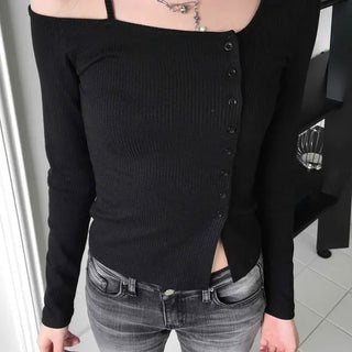 Edge Diagonal One-Off Shoulder Long Sleeve T-shirt