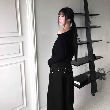 Studded Bag Belt Point Loose Elastic Pants