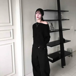 Studded Bag Belt Point Loose Elastic Pants