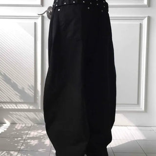 Studded Bag Belt Point Loose Elastic Pants
