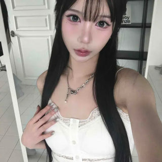 Lace Button Slim Ribbed Sleeveless Cap