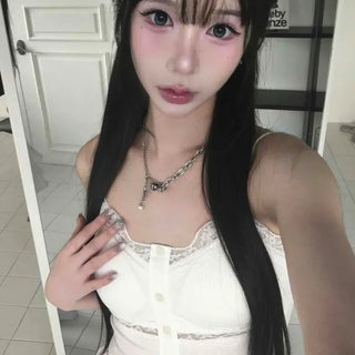 Lace Button Slim Ribbed Sleeveless Cap