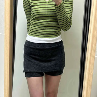 Knit Slit Utility Mini Short Skirt-Pants