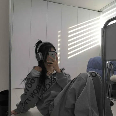 Typography Lettering Oversized Zip-Up Hoodie & Wide Jogger Pants Two-Piece Set