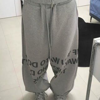 Typography Lettering Oversized Zip-Up Hoodie & Wide Jogger Pants Two-Piece Set