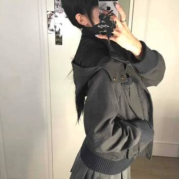 Vintage Hooded Rib Knit Sleeve Field Jacket