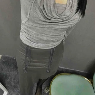 Drawstring Elastic Slim Fit Slit Long Skirt