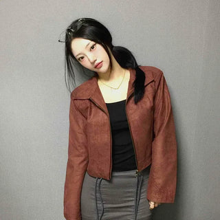 Cropped Rider Collar Suede Jacket