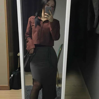 Cropped Rider Collar Suede Jacket