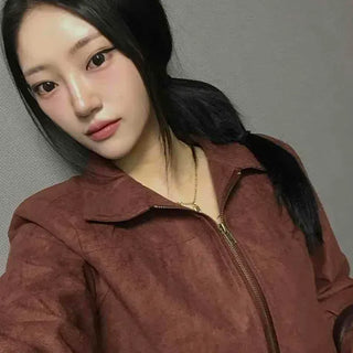Cropped Rider Collar Suede Jacket