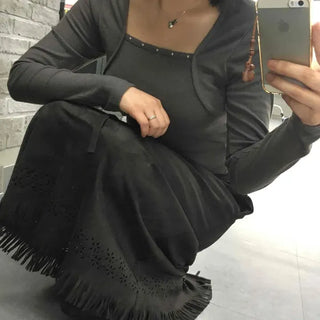 Square Neck Studded Slim Fit Crop Long Sleeve Tee