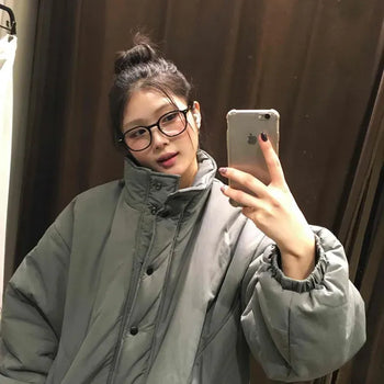High-neck Snap Zipper Oversized Long Field Jacket