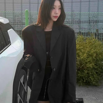 Loose Fit Notch Collar Simple Basic Jacket