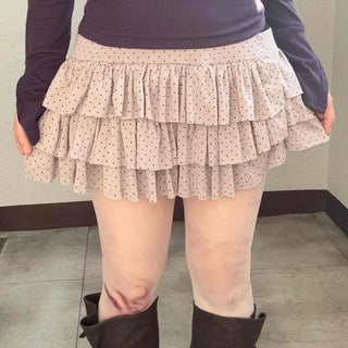 Dot Tiered Frill Flare Mini Skirt