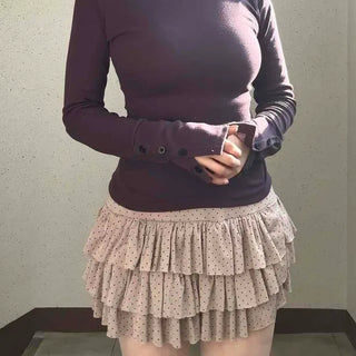 Dot Tiered Frill Flare Mini Skirt
