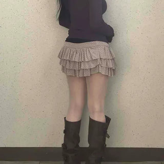 Dot Tiered Frill Flare Mini Skirt