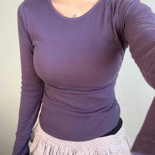 Round Neck Long Sleeve T-shirt with Button Details on Both Sleeves