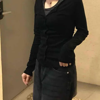 Slim Fit U-Neck Front Open Short Knit Cardigan
