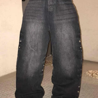 High-Waisted Wide Side-Snap Vintage Jeans