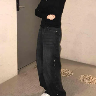 High-Waisted Wide Side-Snap Vintage Jeans