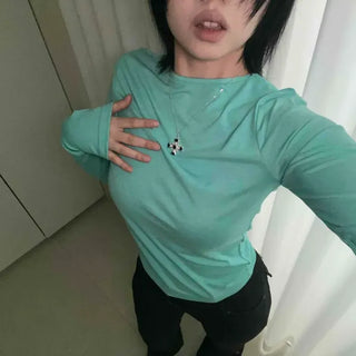 Slim Fit Round Neck Long Sleeve T-Shirt with Stitch Detail