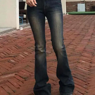 Back Pocket Lettering Washed Semi-Bootcut Jeans