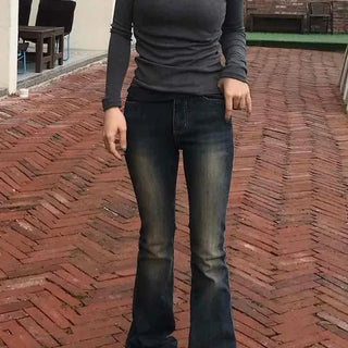Back Pocket Lettering Washed Semi-Bootcut Jeans