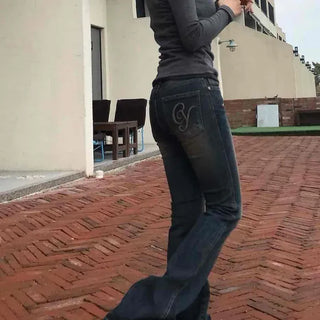 Back Pocket Lettering Washed Semi-Bootcut Jeans