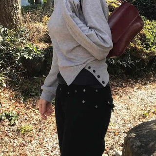 Halter Sleeveless Way Layered Wide Neck Side Button Loose Fit Sweatshirt