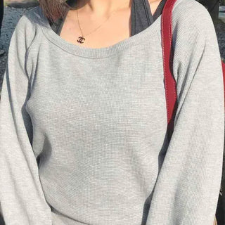 Halter Sleeveless Way Layered Wide Neck Side Button Loose Fit Sweatshirt