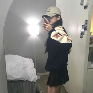 Shoulder Star Color Block Loose Fit High Neck Zip-Up